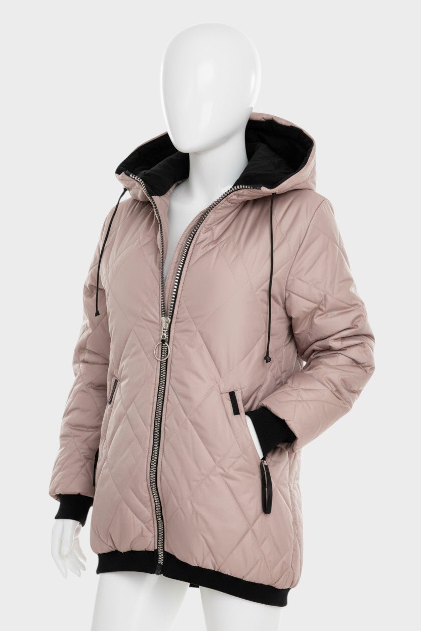Quilted Hooded Zip Front Puffer Jacket
