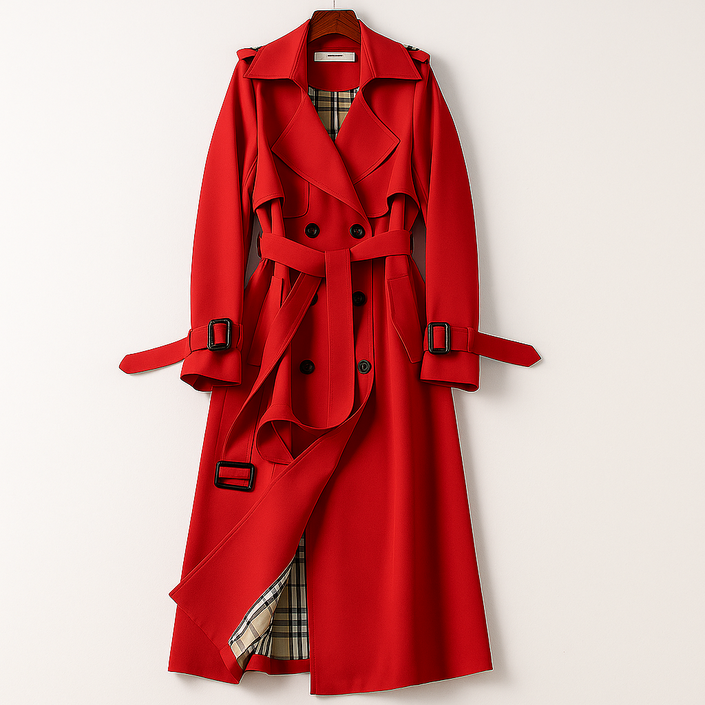 Women’s Long Double-Breasted Belted Trench Coat