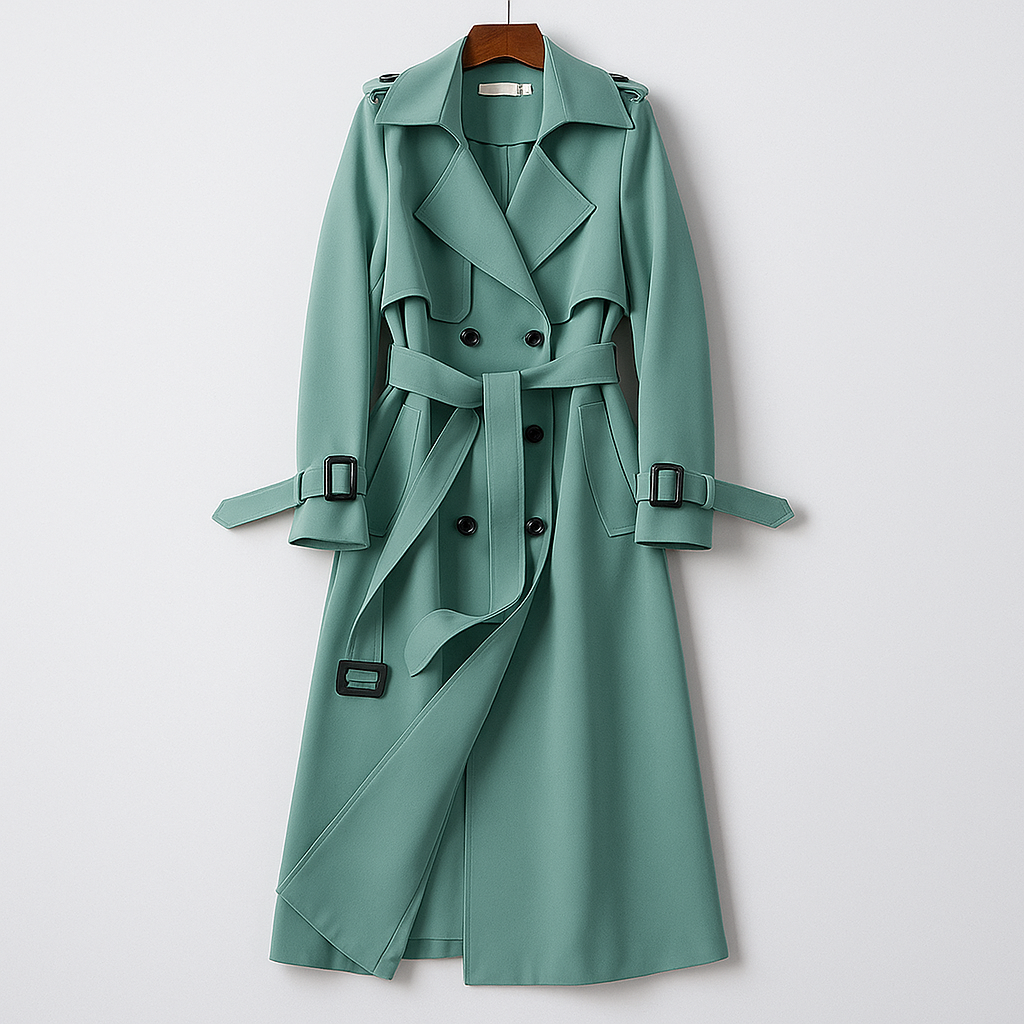 Women’s Long Double-Breasted Belted Trench Coat