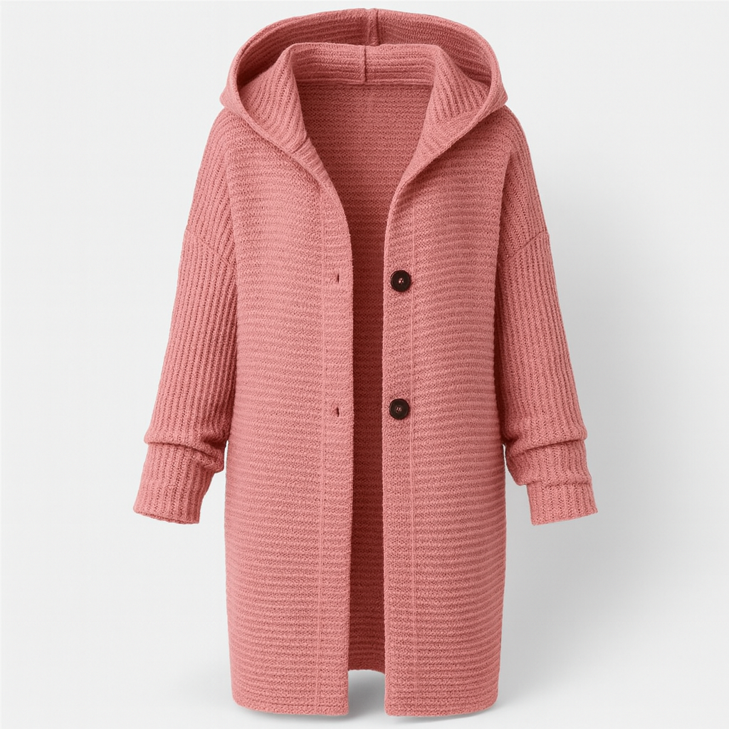 Hooded Knit Cardigan Coat with Front Buttons