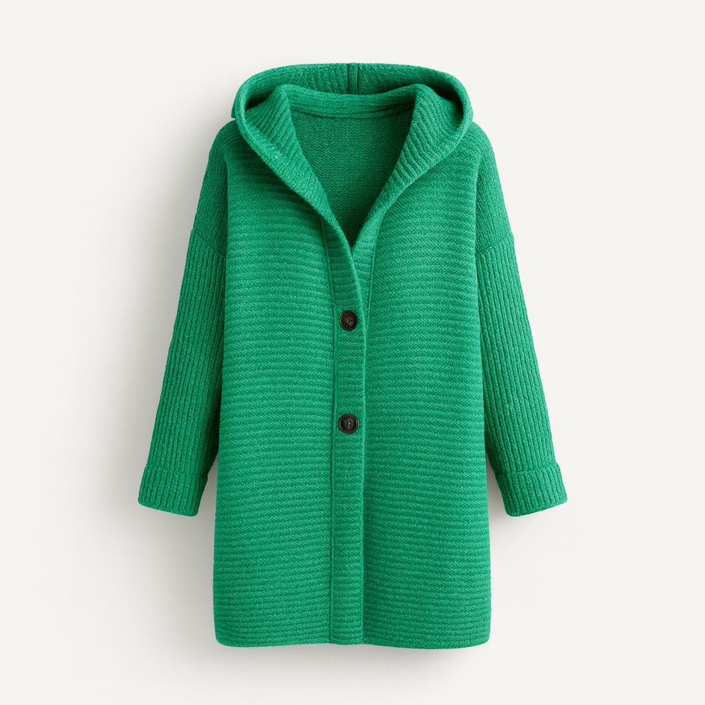 Hooded Knit Cardigan Coat with Front Buttons