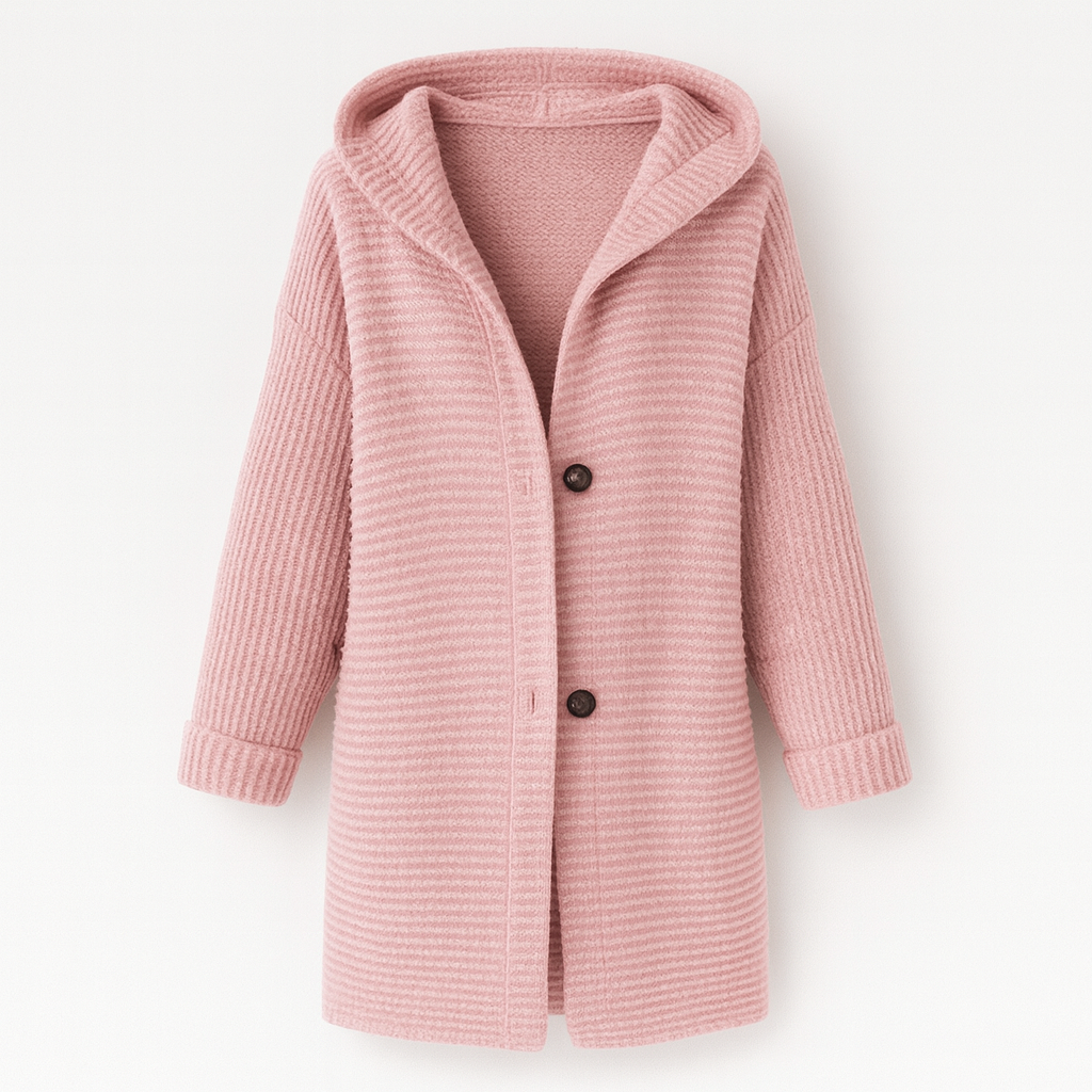 Hooded Knit Cardigan Coat with Front Buttons