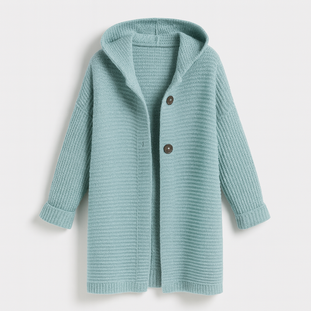 Hooded Knit Cardigan Coat with Front Buttons
