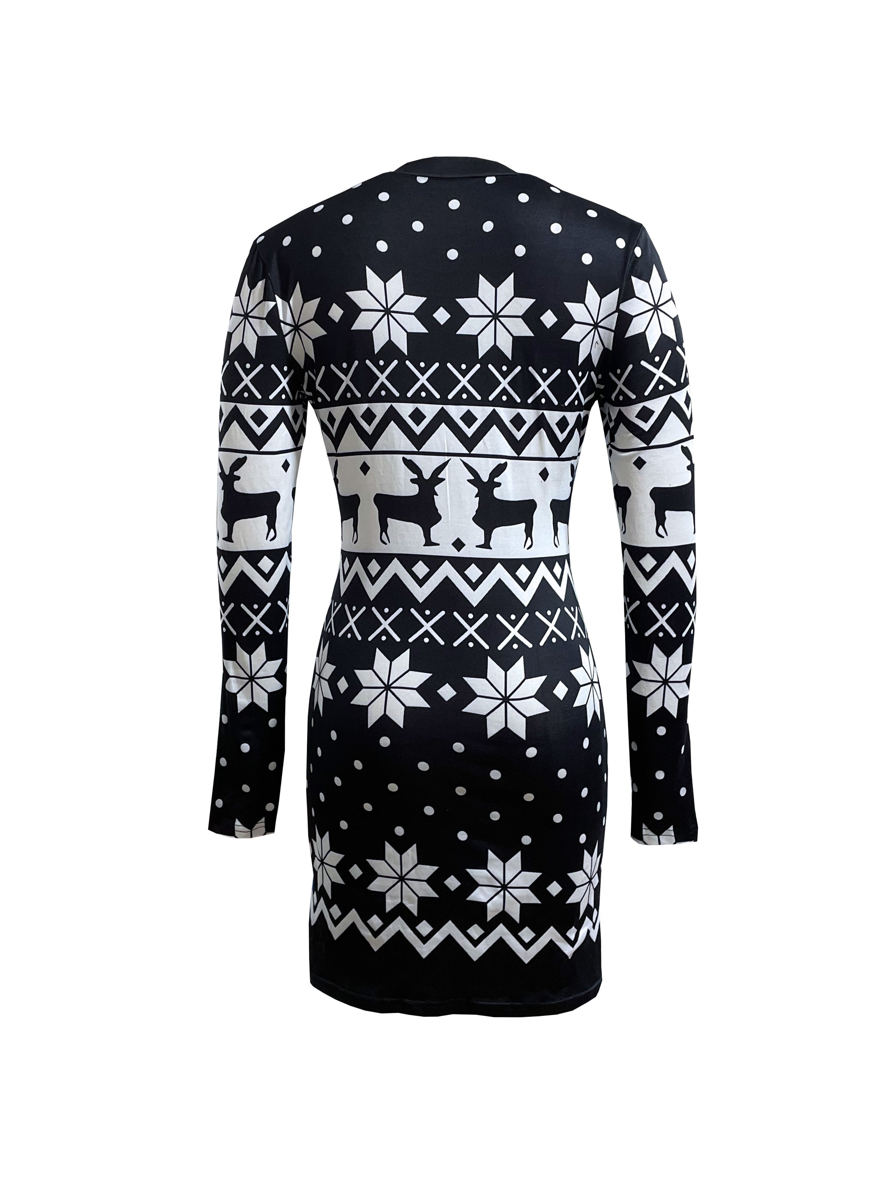 Snowflake Reindeer Knit Long Sweater Dress