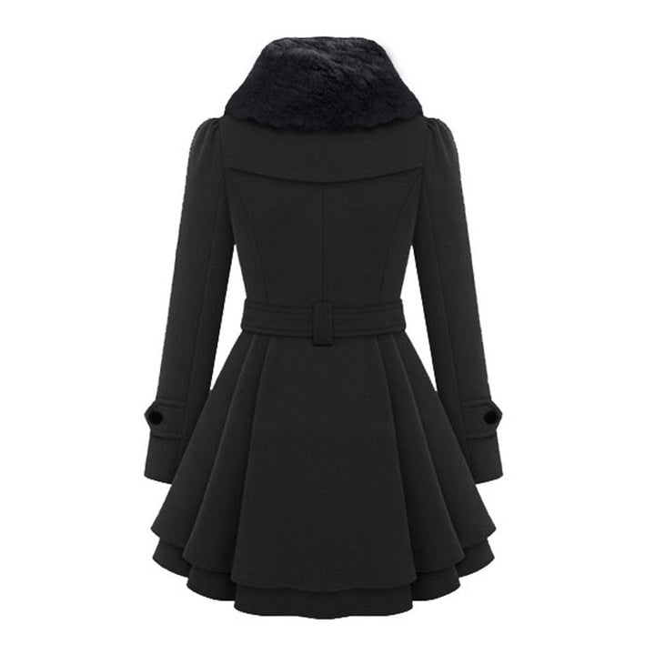 Women’s Elegant Wool Blend Flared Coat with Fur Collar