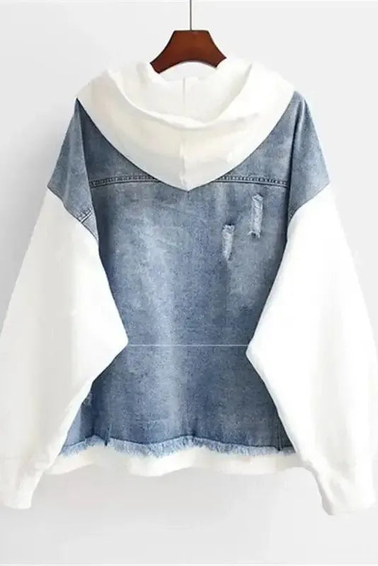 Denim Hooded Jacket with Zip Front and Utility Pockets
