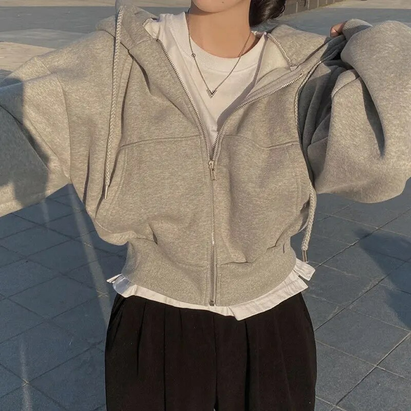 Oversized Fleece Zip-Up Hoodie Jacket