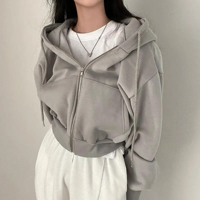 Oversized Fleece Zip-Up Hoodie Jacket