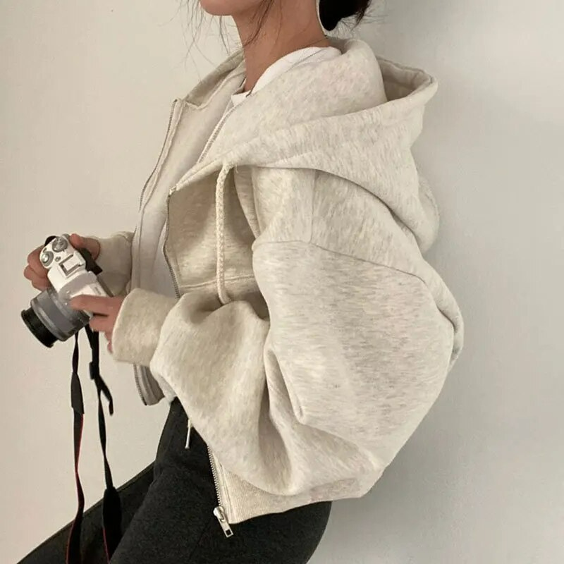 Oversized Fleece Zip-Up Hoodie Jacket