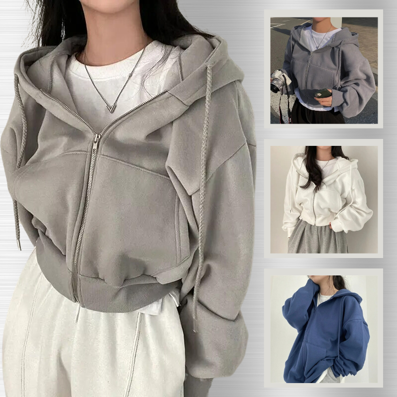 Oversized Fleece Zip-Up Hoodie Jacket