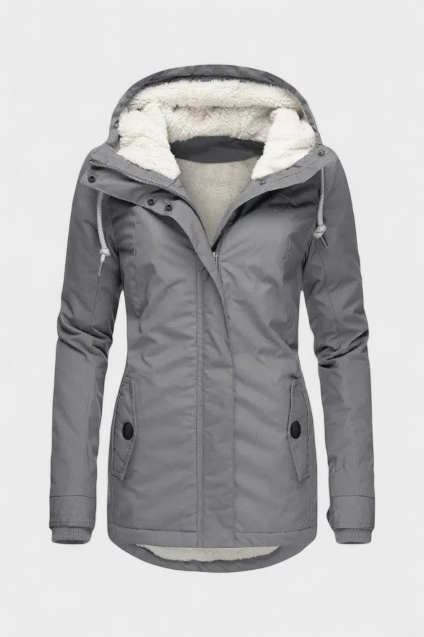 Insulated Hooded Parka Jacket with Zip Front and Fleece Lining