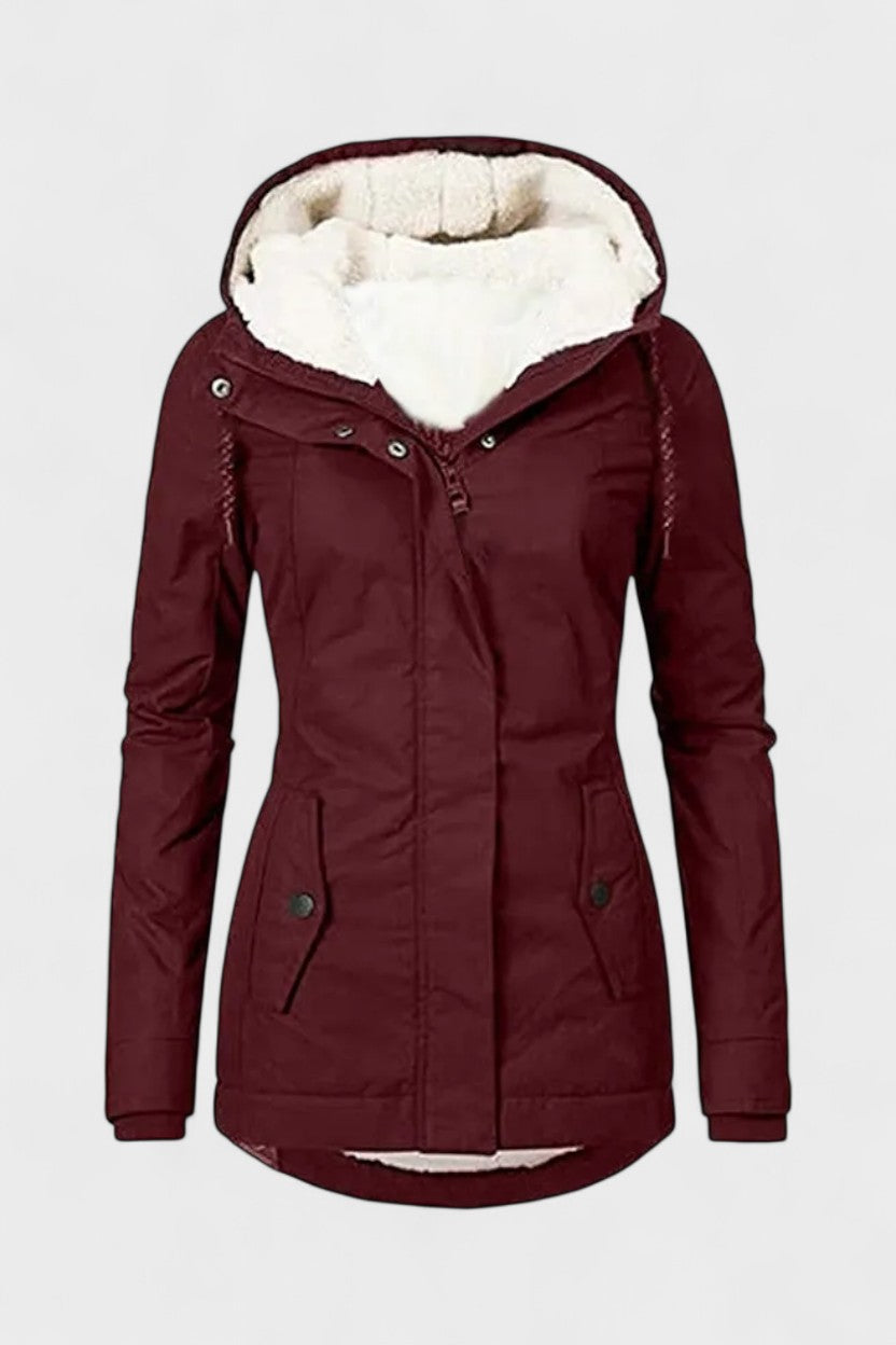 Insulated Hooded Parka Jacket with Zip Front and Fleece Lining
