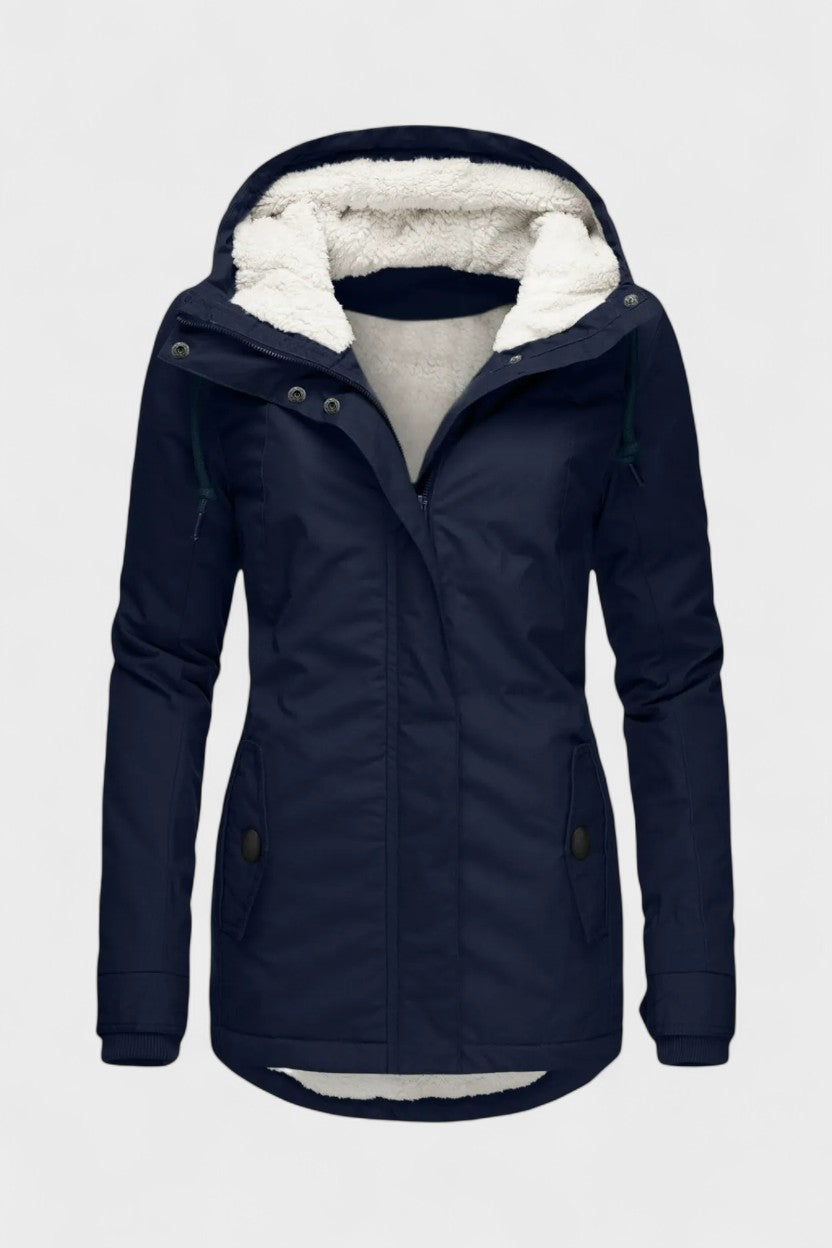 Insulated Hooded Parka Jacket with Zip Front and Fleece Lining