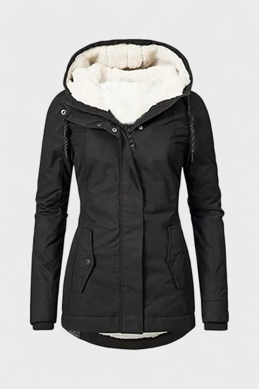 Insulated Hooded Parka Jacket with Zip Front and Fleece Lining