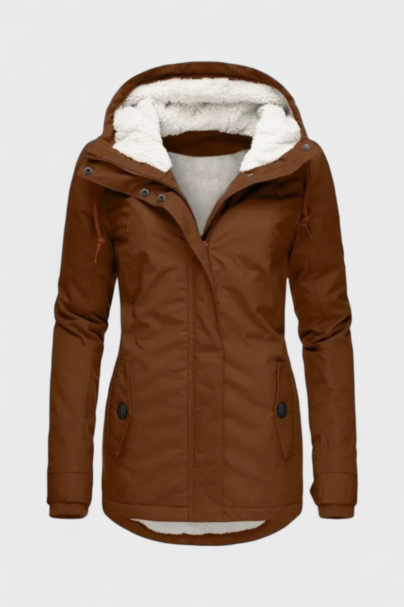 Insulated Hooded Parka Jacket with Zip Front and Fleece Lining