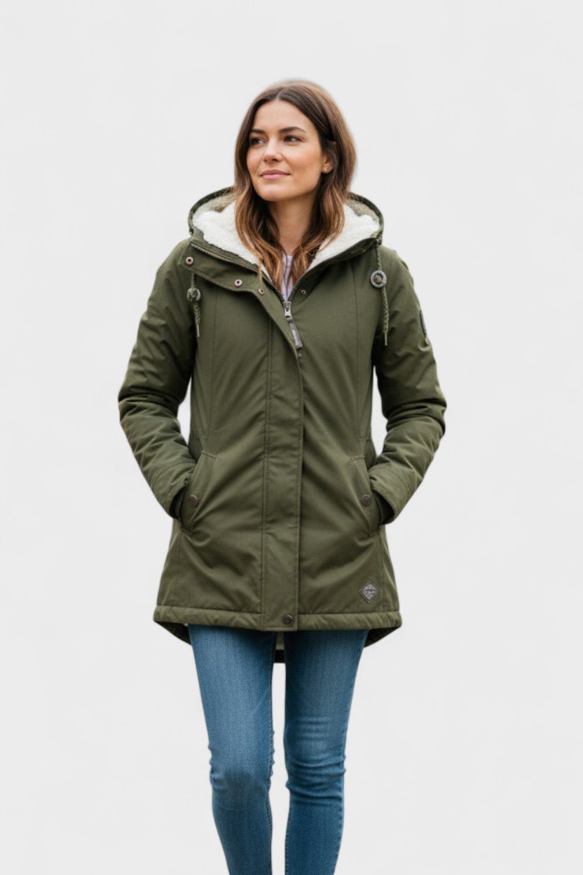 Insulated Hooded Parka Jacket with Zip Front and Fleece Lining