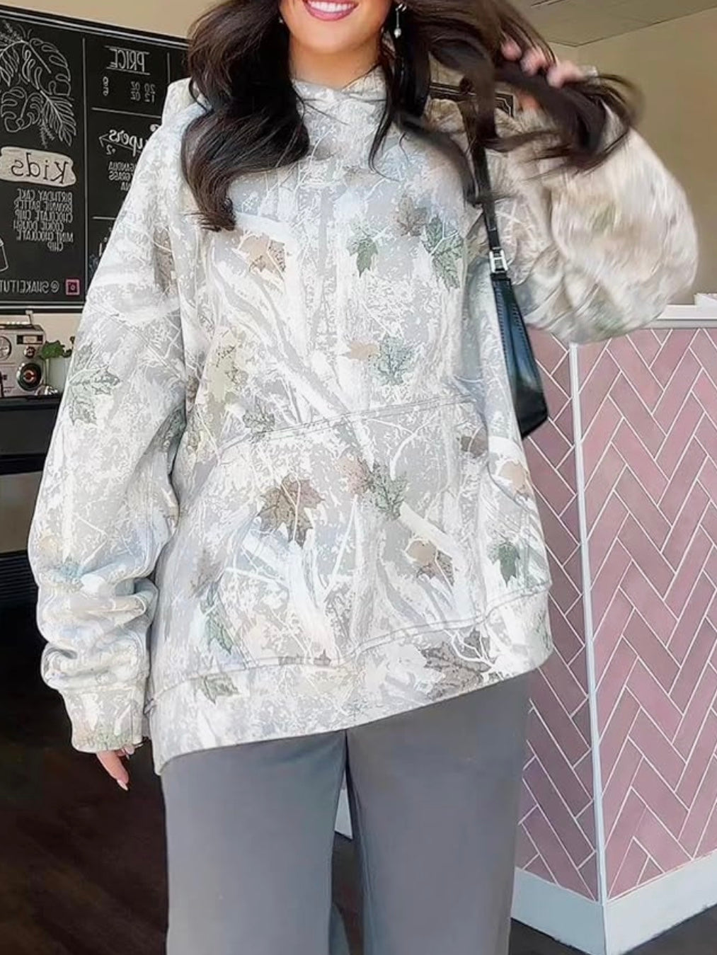 Cozy Floral Print Fleece Cowl-Neck Pullover