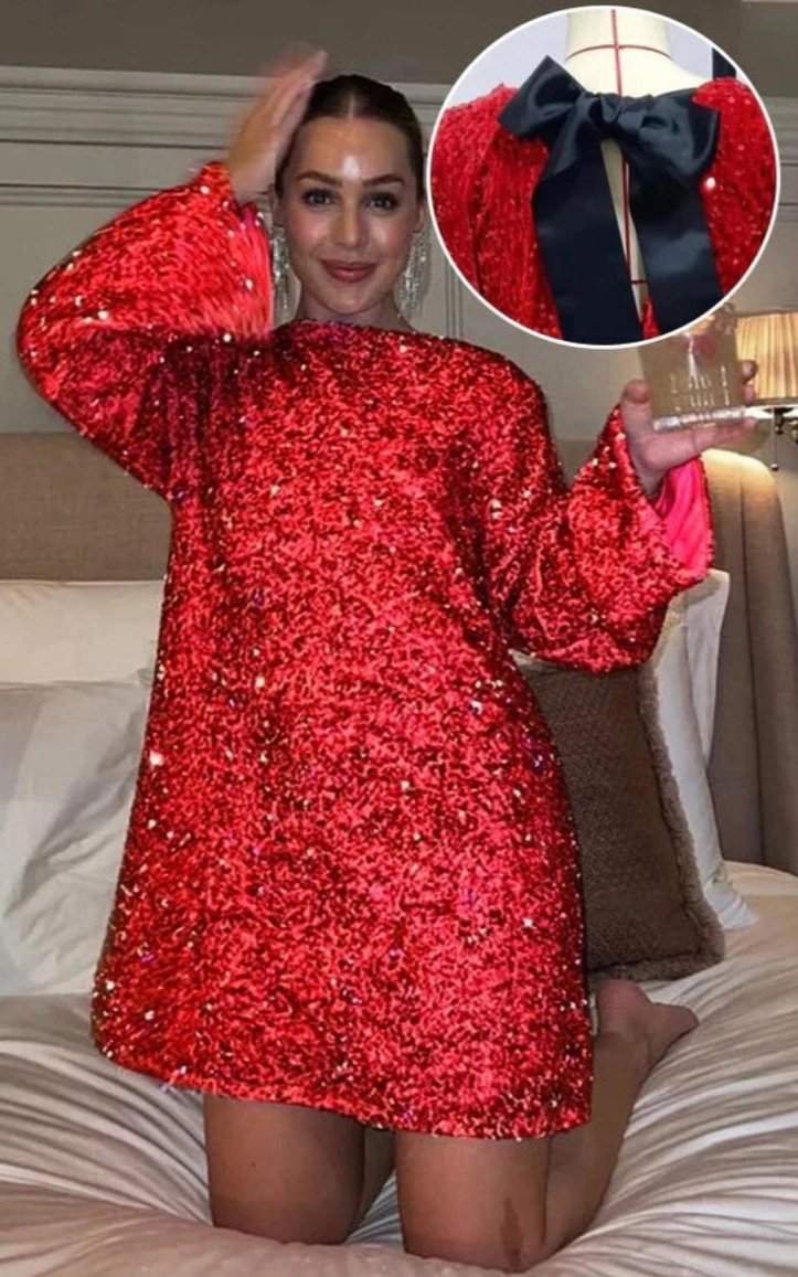 Sequin Bow Back Long Sleeve Mini Dress