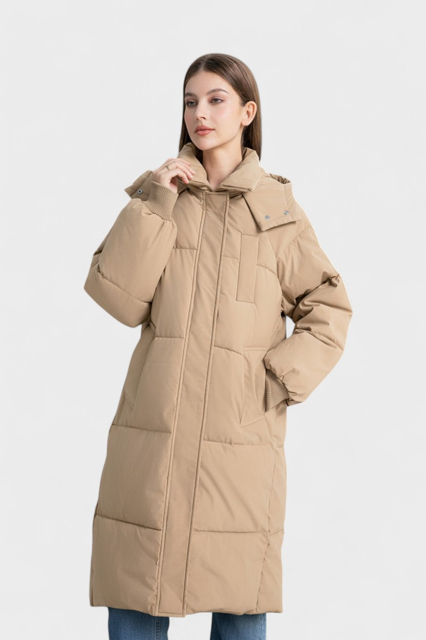 Longline Insulated Puffer Coat with Hood and Snap Button Closure