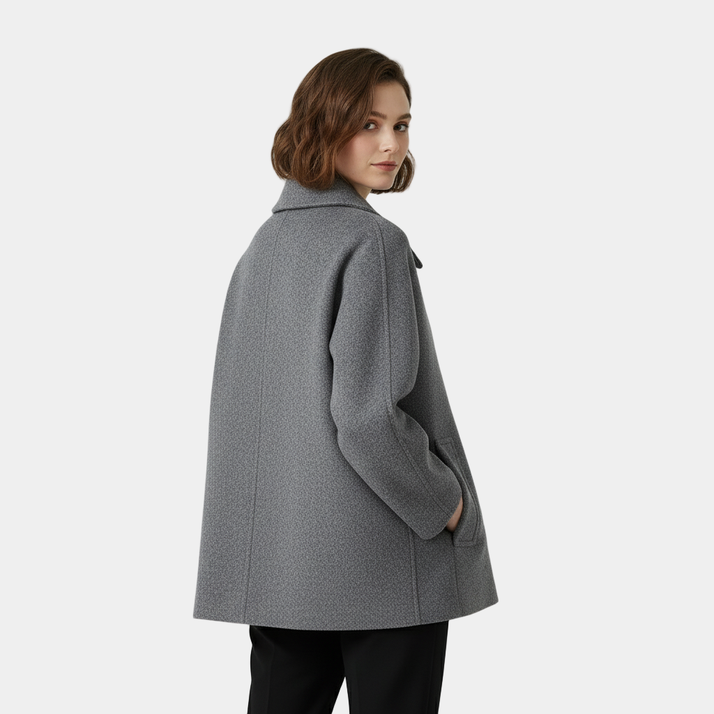 Women’s Minimalist Wool Blend Short Coat with Button Front