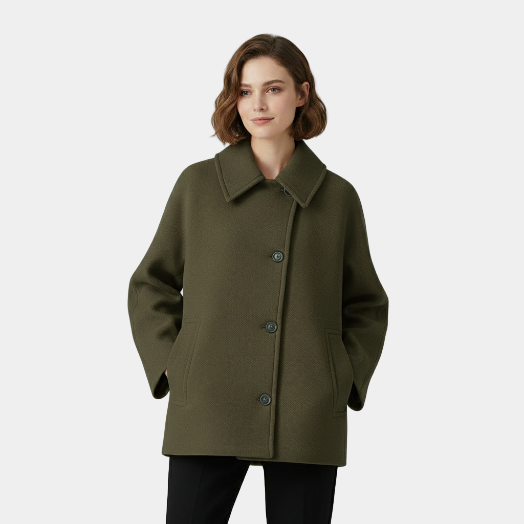 Women’s Minimalist Wool Blend Short Coat with Button Front