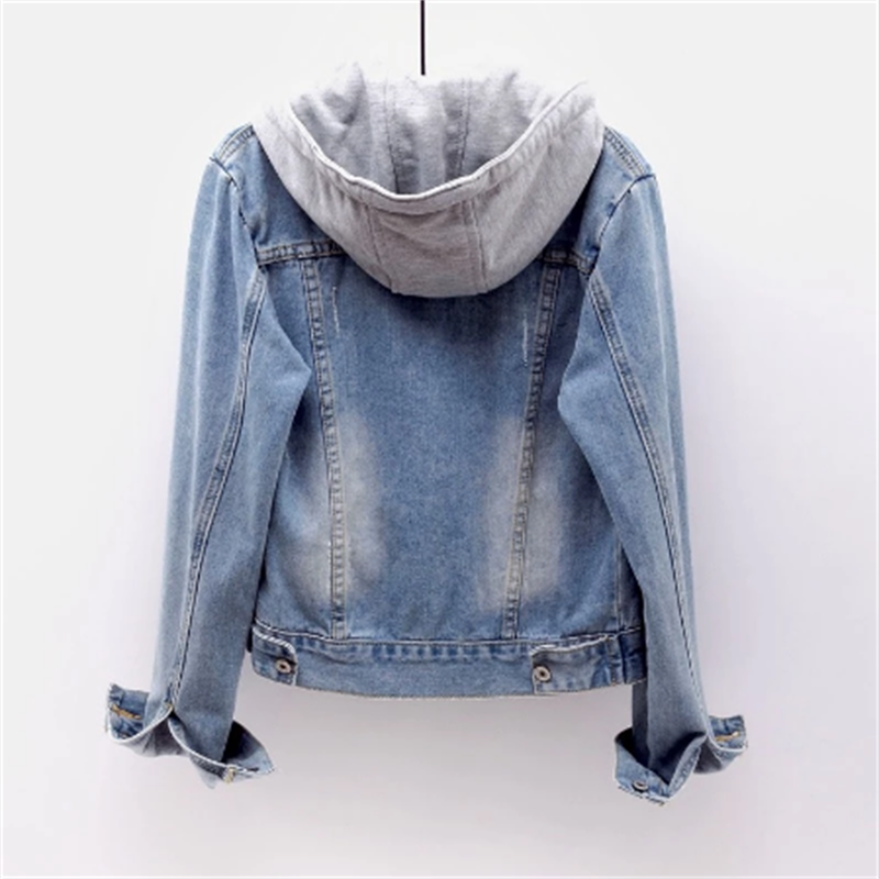 Casual Denim Jacket with Attached Hoodie for Women