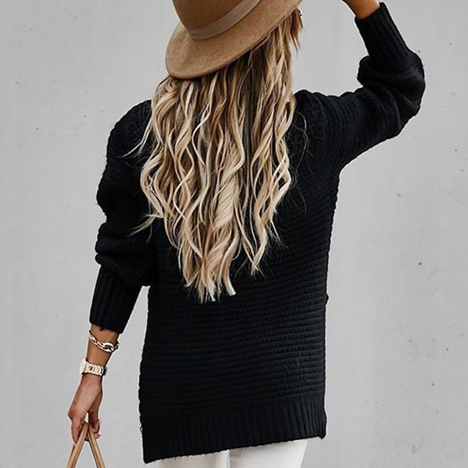 Chunky Knit Oversized Sweater – Cozy High-Neck Tunic for Effortless Everyday Style