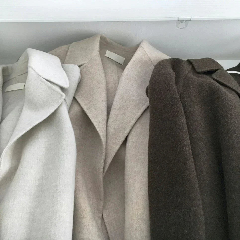 Women’s Long Belted Wool-Style Wrap Coat