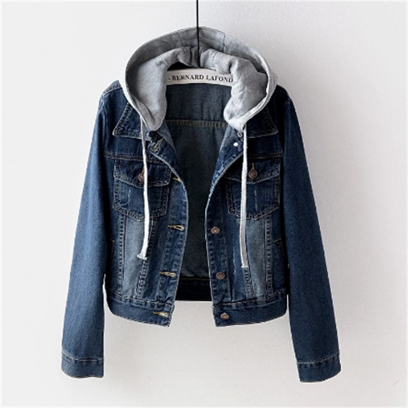 Casual Denim Jacket with Attached Hoodie for Women