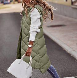Women’s Long Quilted Puffer Vest with Cozy Insulation