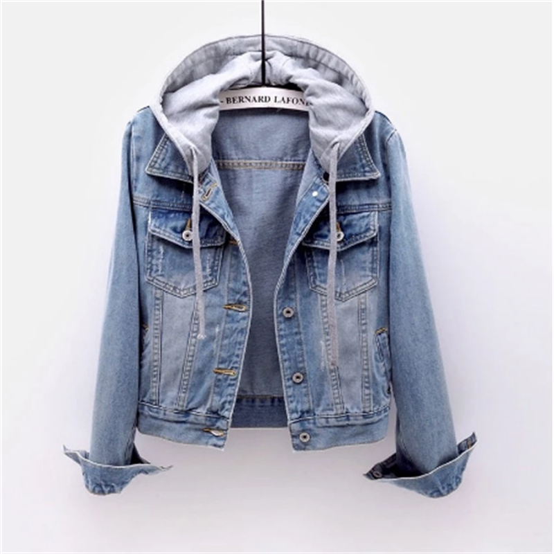 Casual Denim Jacket with Attached Hoodie for Women