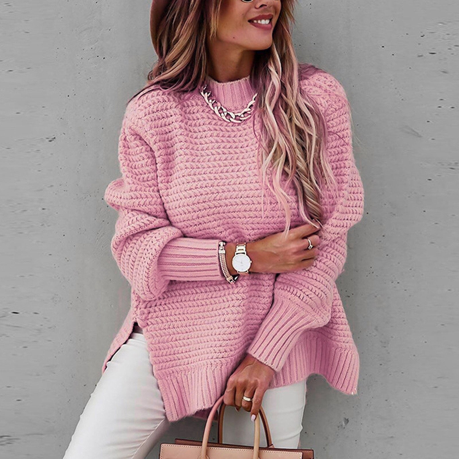 Chunky Knit Oversized Sweater – Cozy High-Neck Tunic for Effortless Everyday Style
