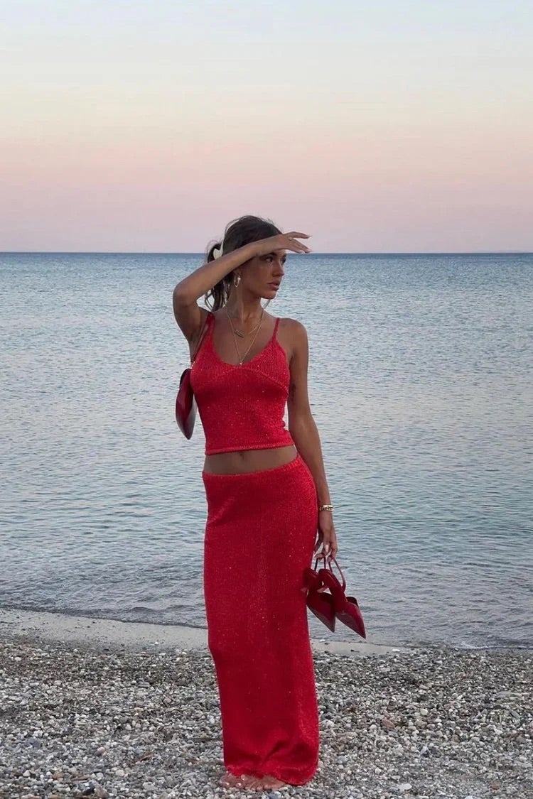 Elegant Ribbed Knit Two-Piece Maxi Set