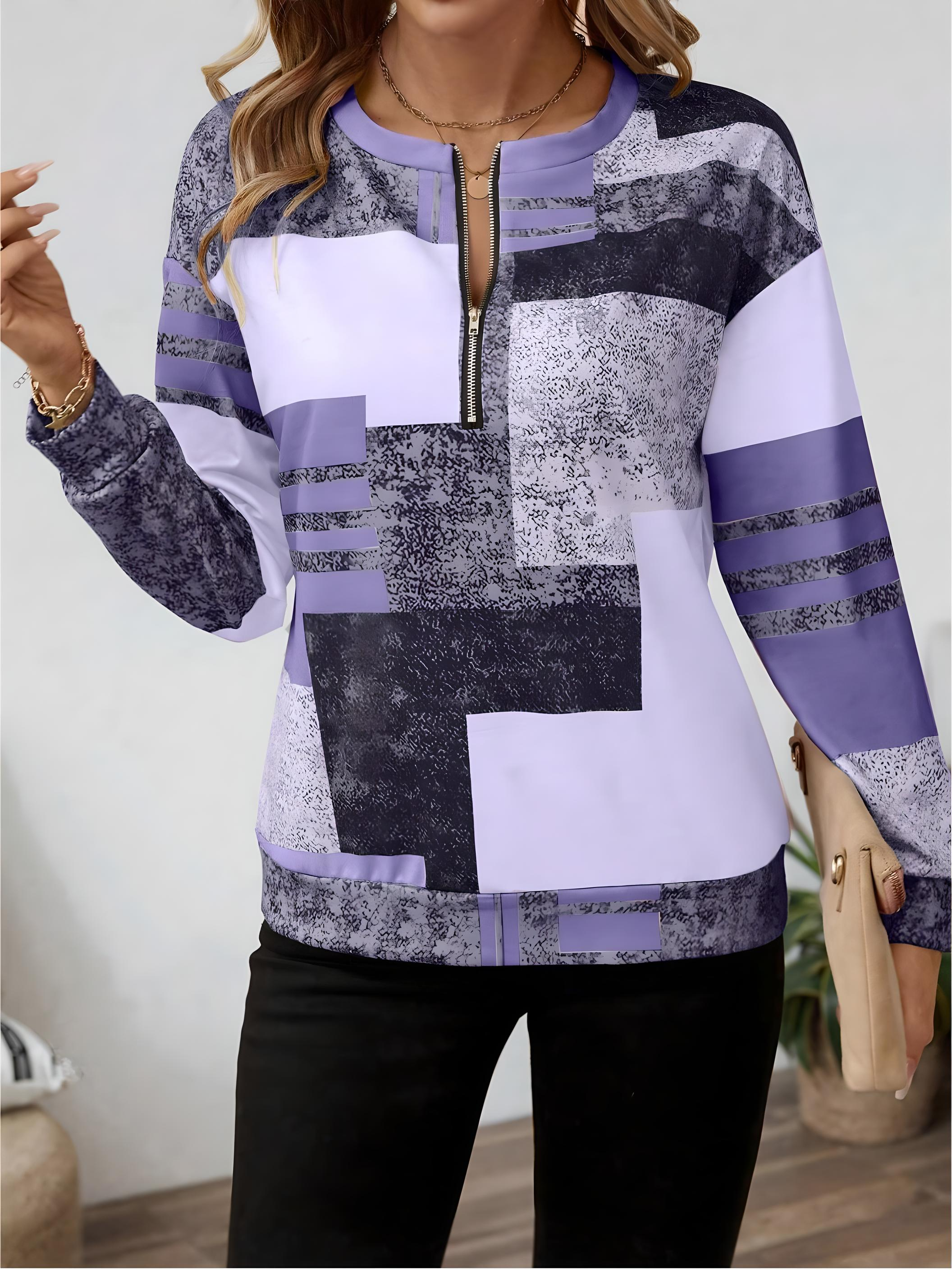 Abstract Print Zip Neck Top for Modern Everyday Style