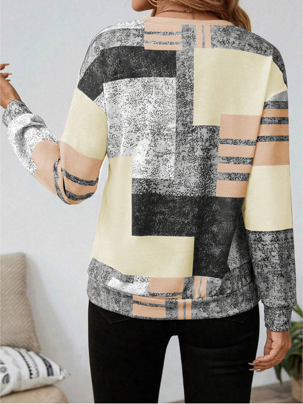 Abstract Print Zip Neck Top for Modern Everyday Style