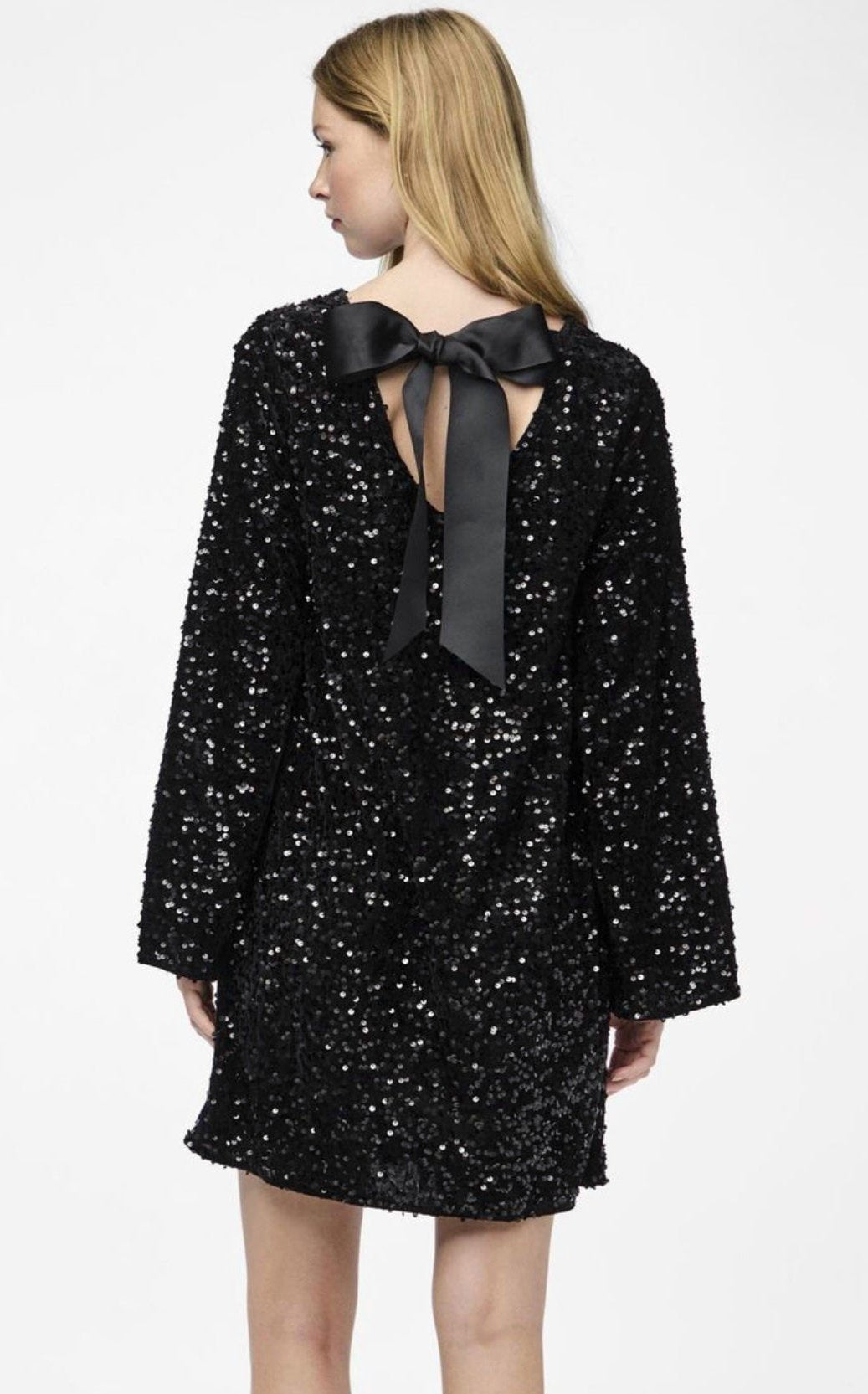 Sequin Bow Back Long Sleeve Mini Dress