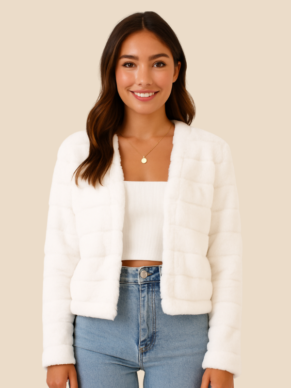 Cropped Faux Fur Jacket with Open Front
