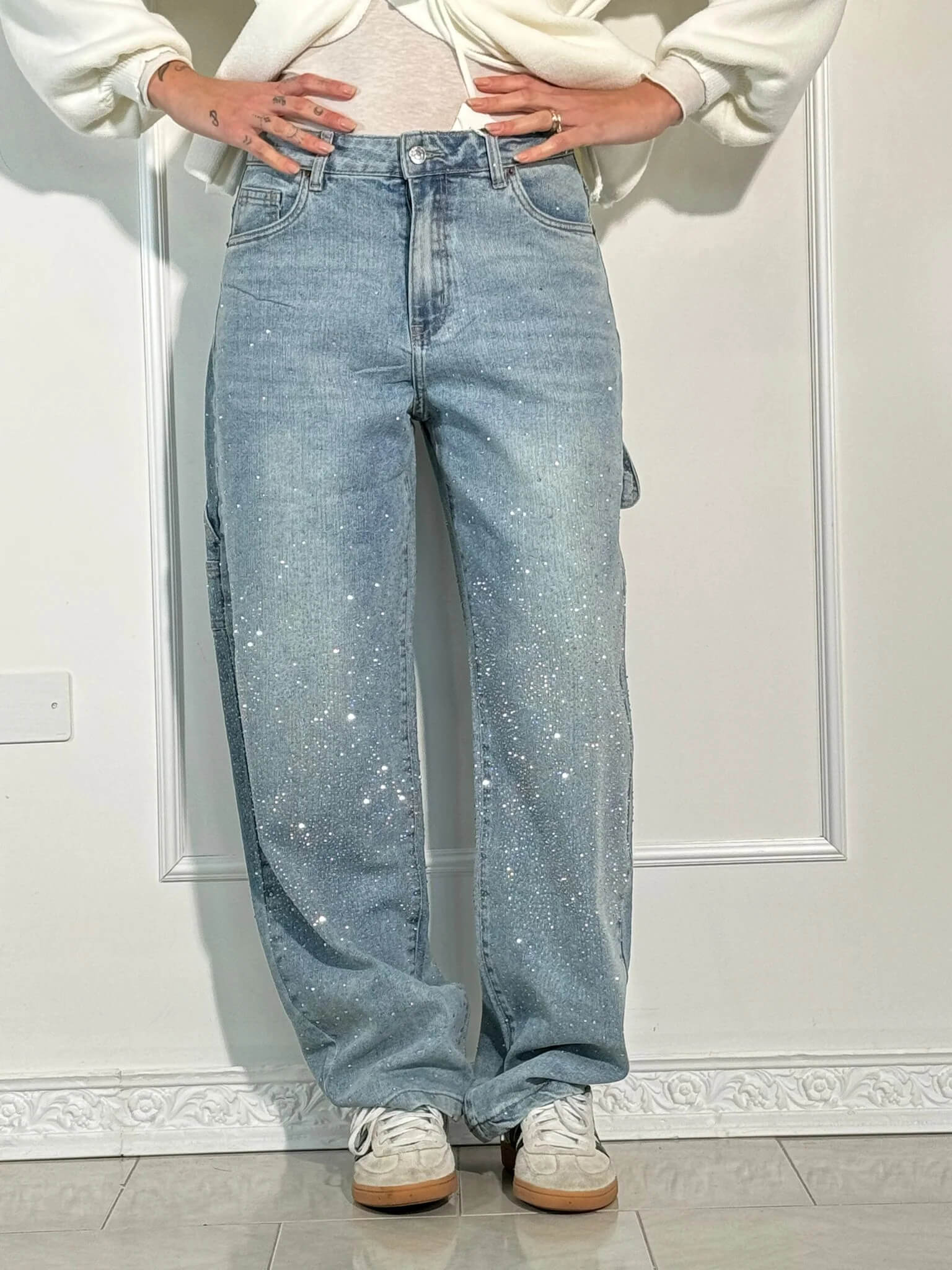 High-Waisted Relaxed Fit Paint-Splatter Jeans
