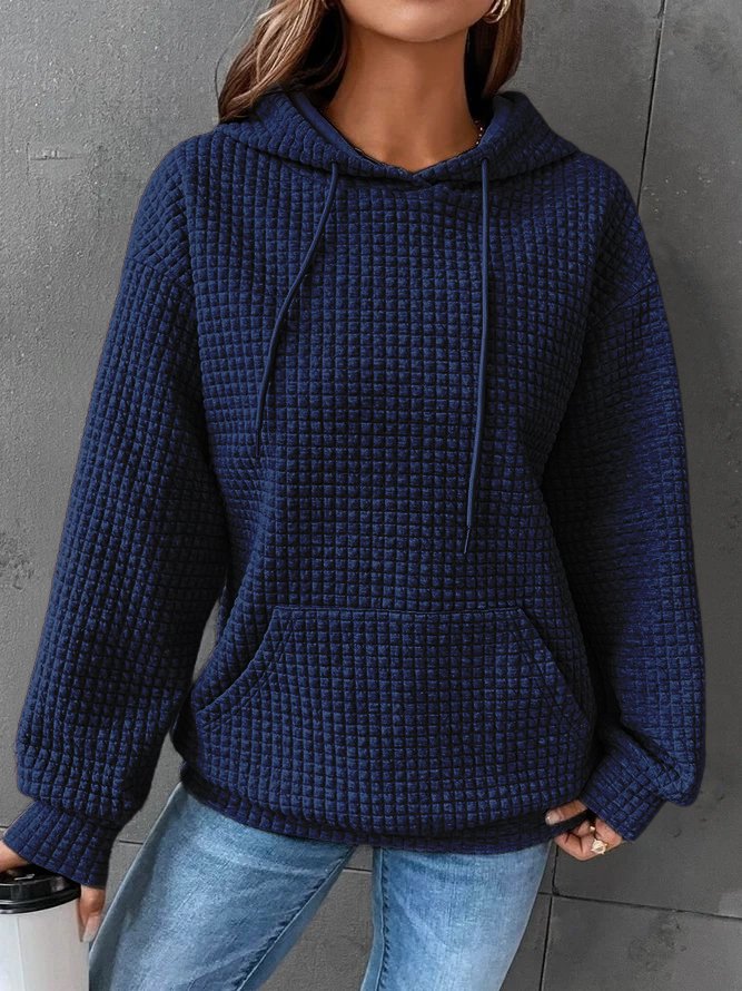 Soft Waffle-Knit Drawstring Hooded Pullover