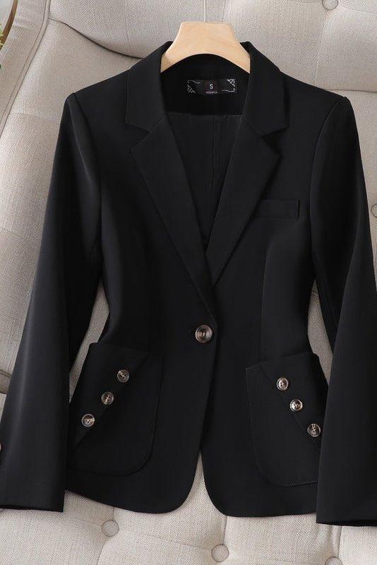 Tailored Double Button Blazer with Notched Lapel and Slim Fit