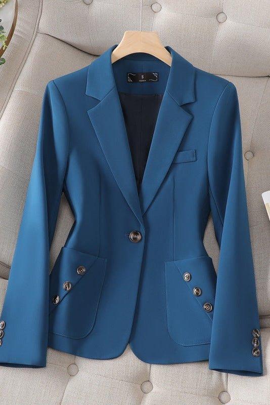 Tailored Double Button Blazer with Notched Lapel and Slim Fit