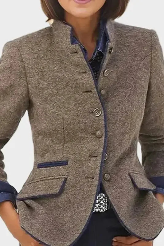 Structured Tailored Blazer with Button Front and Contrast Trim