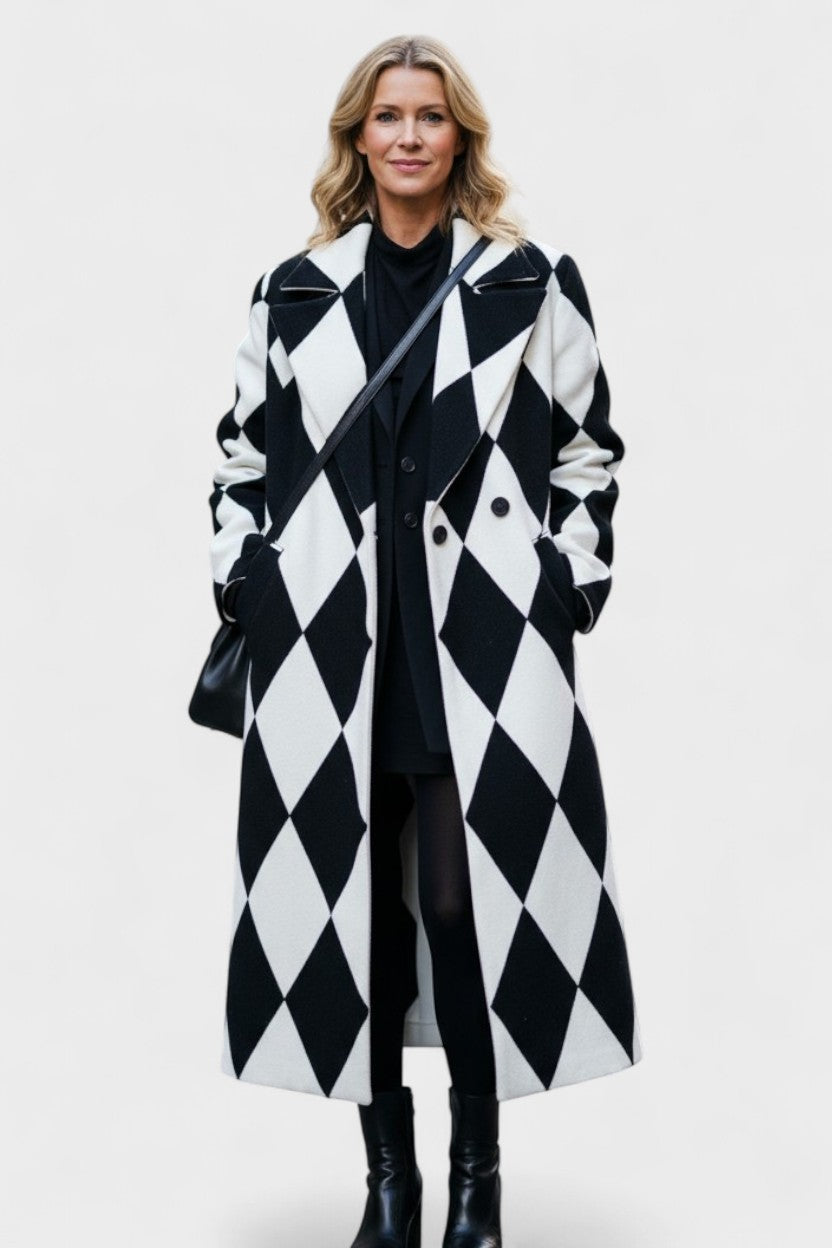 Oversized Plaid Wool Blend Coat with Button Front and Longline Fit