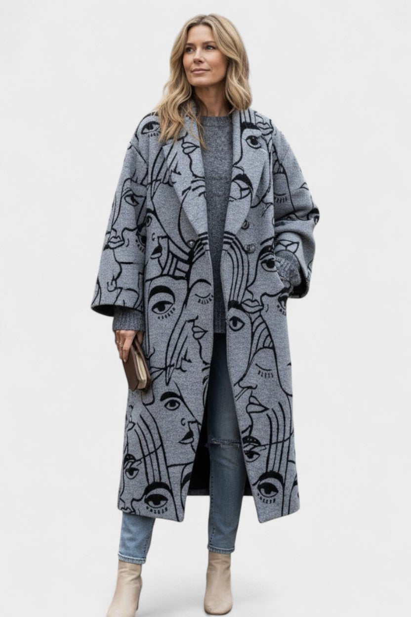 Oversized Plaid Wool Blend Coat with Button Front and Longline Fit