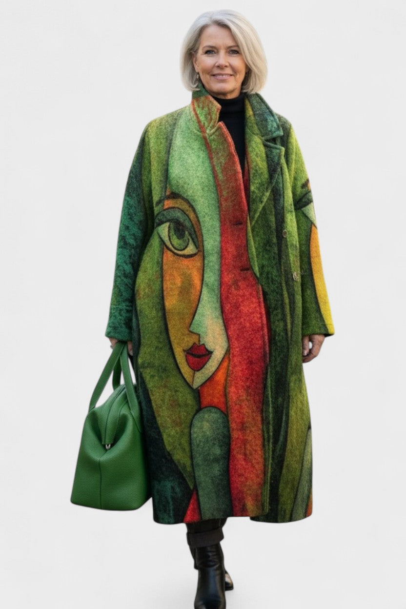 Oversized Plaid Wool Blend Coat with Button Front and Longline Fit