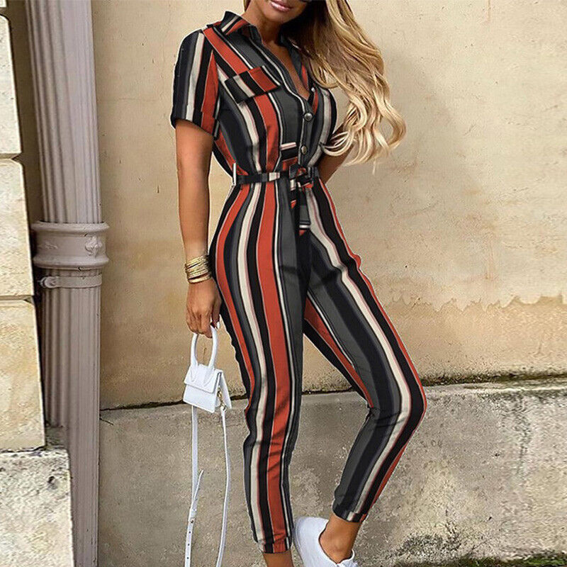 Short-Sleeve Belted Slim-Fit Women’s Jumpsuit