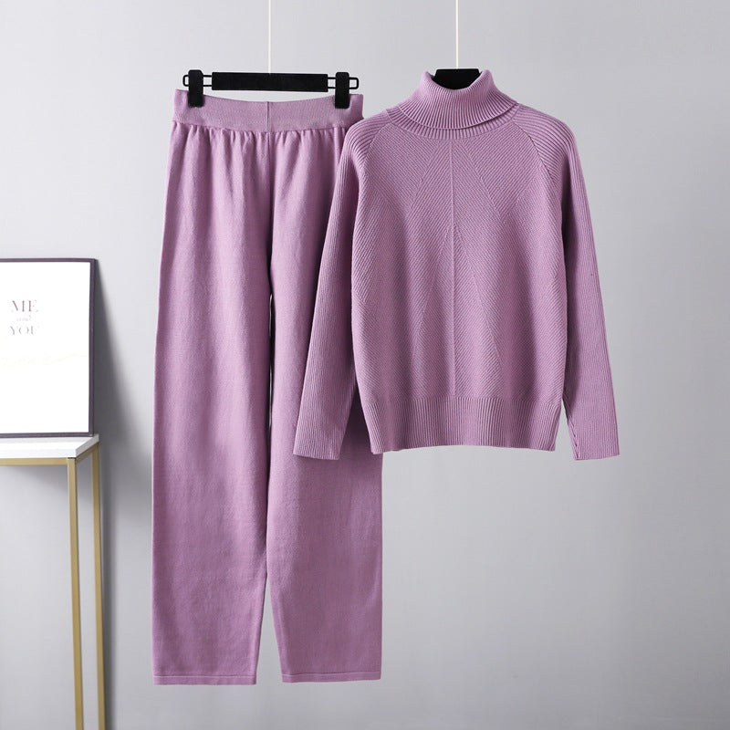 High Neck Knit Lounge Set with Relaxed Pants