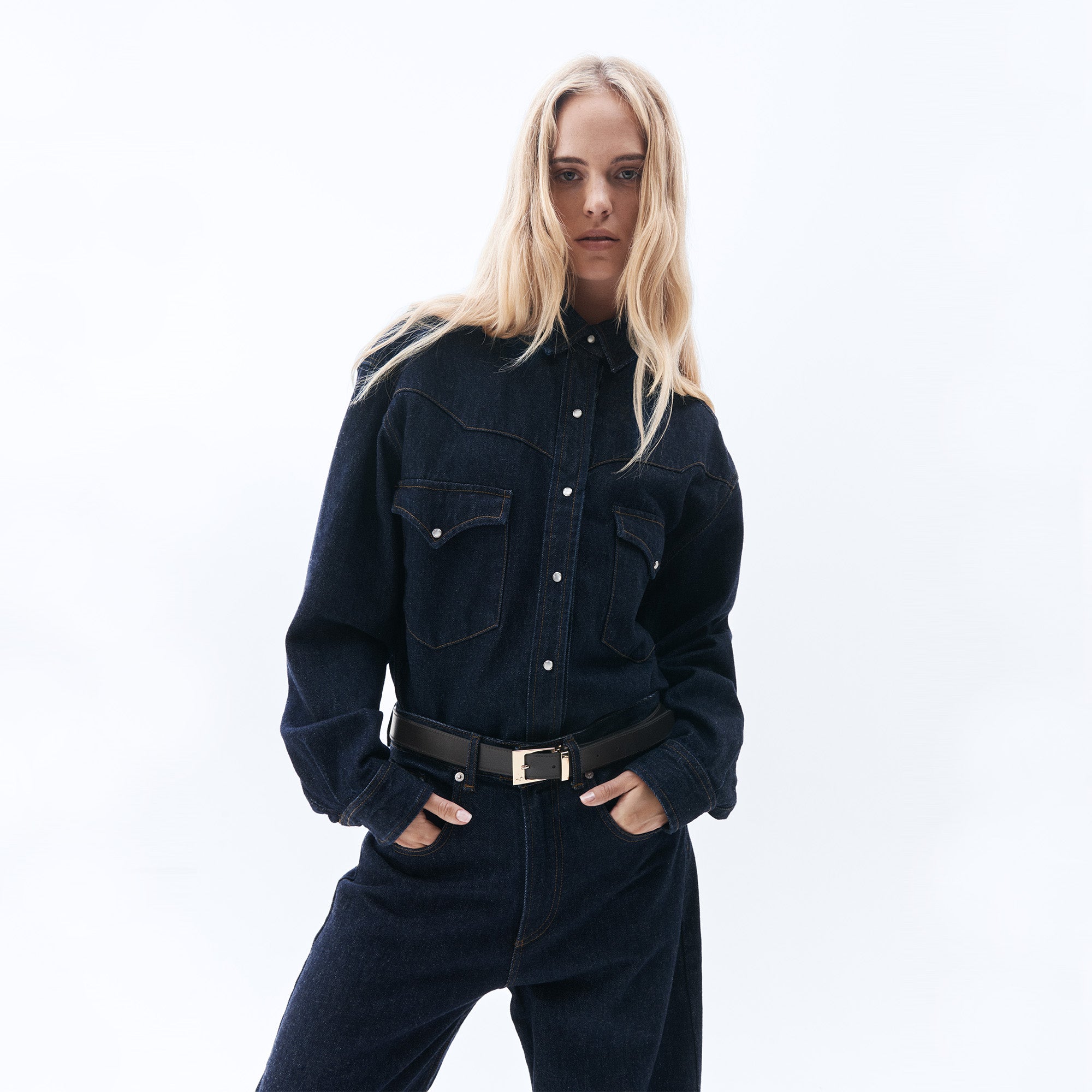 Women’s Dark Denim Shirt and Jeans Two-Piece Set