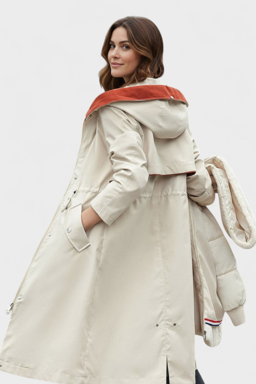 Longline Hooded Puffer Coat with Faux Fur Trim and Drawstring Waist