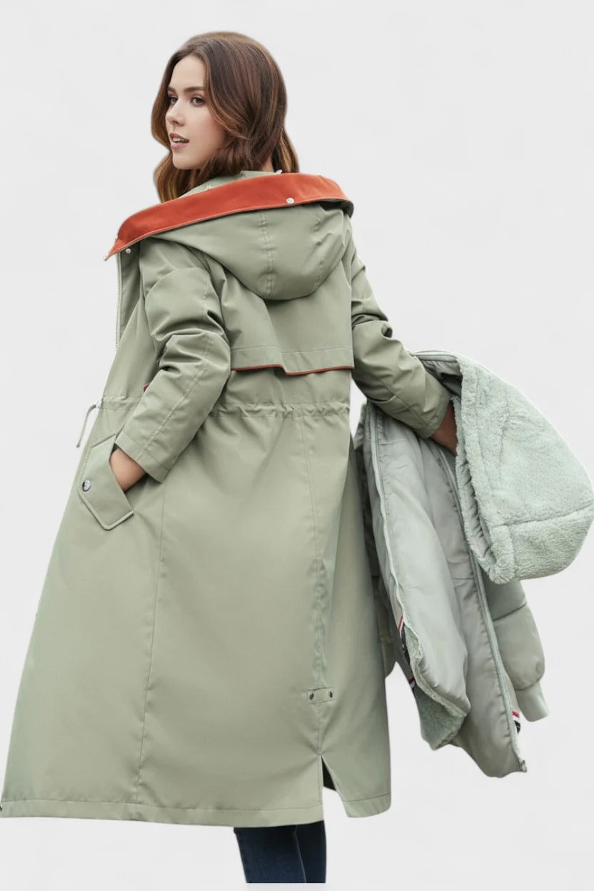 Longline Hooded Puffer Coat with Faux Fur Trim and Drawstring Waist